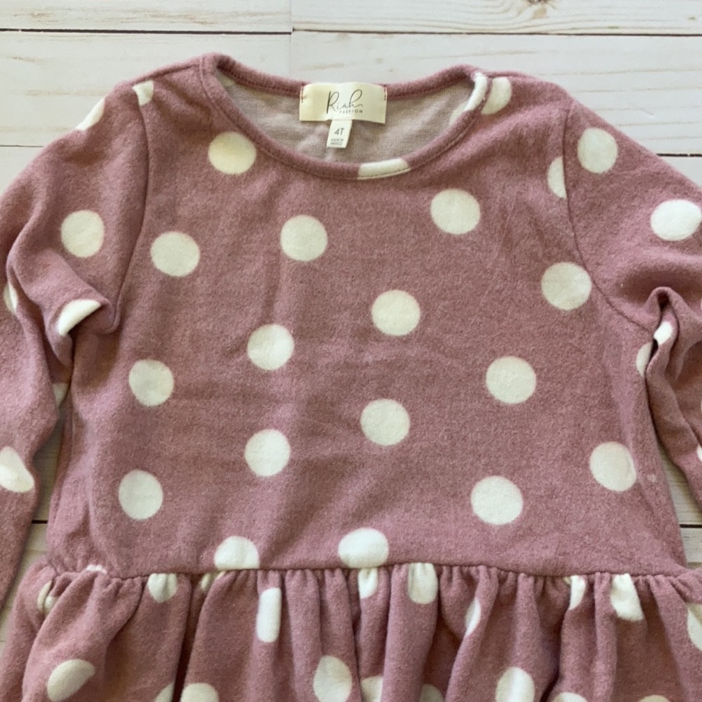 Girls Mauve & Cream Long Sleeve PolkaDit Tunic Top - Picture 2 of 5